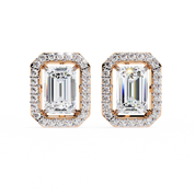 1.90 Carat Emerald Cut Diamond Halo Stud Earrings for Women 18K Rose Gold Natural Diamond