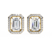 1.90 Carat Emerald Cut Diamond Halo Stud Earrings for Women 18K Yellow Gold Natural Diamond