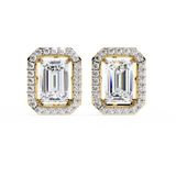 1.90 Carat Emerald Cut Diamond Halo Stud Earrings for Women