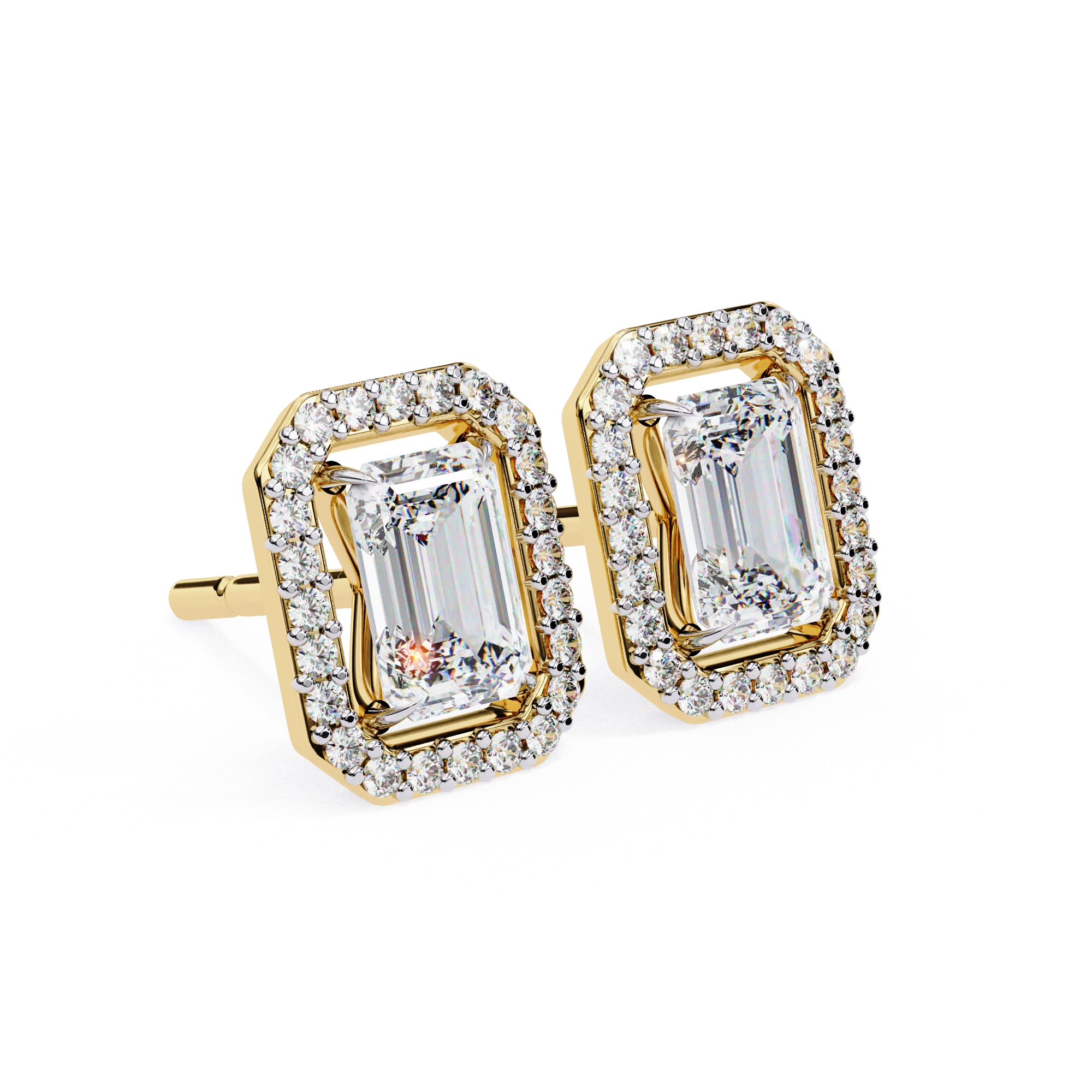 1.90 Carat Emerald Cut Diamond Halo Stud Earrings for Women