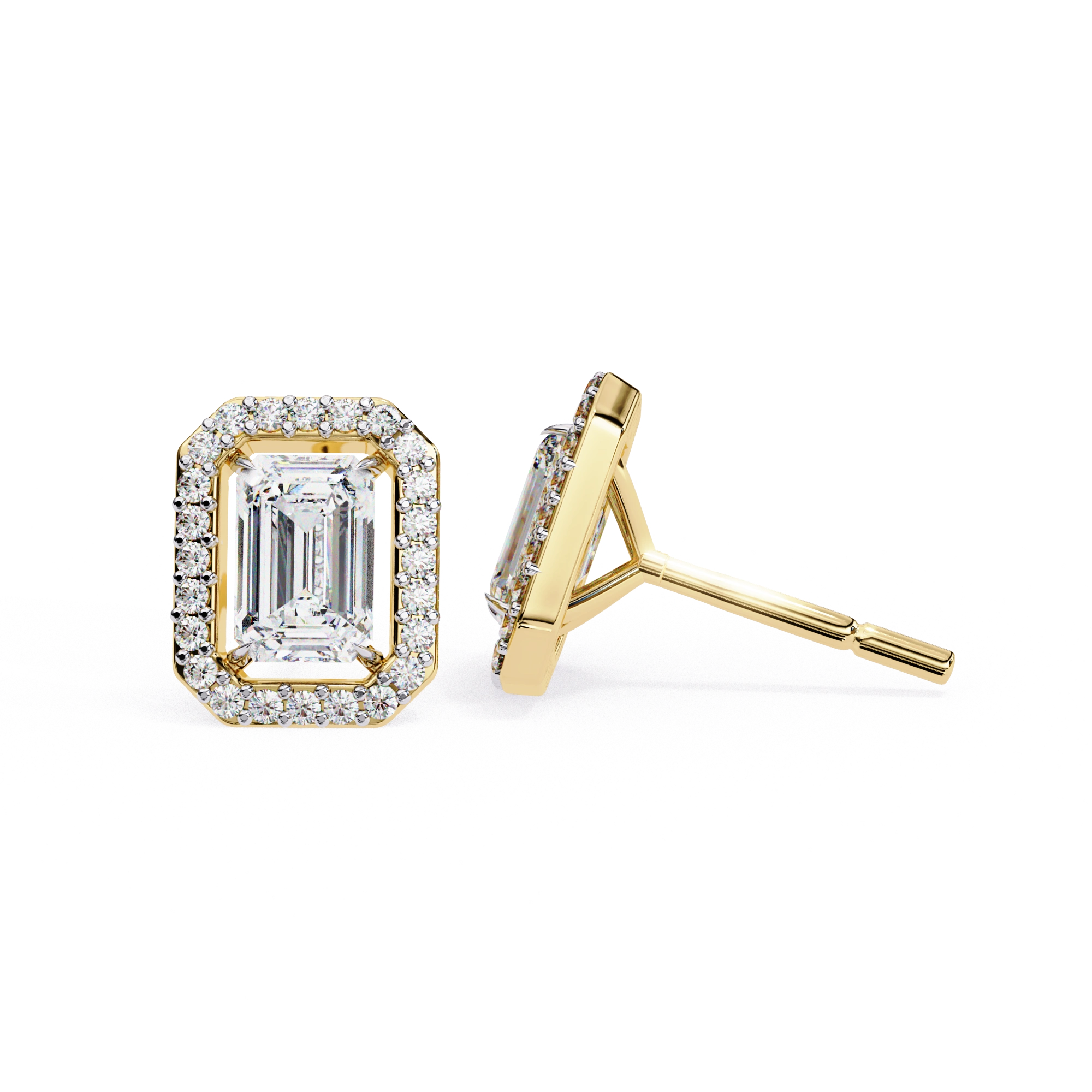 1.90 Carat Emerald Cut Diamond Halo Stud Earrings for Women