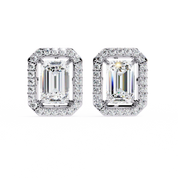 1.90 Carat Emerald Cut Diamond Halo Stud Earrings for Women 950 Platinum Natural Diamond