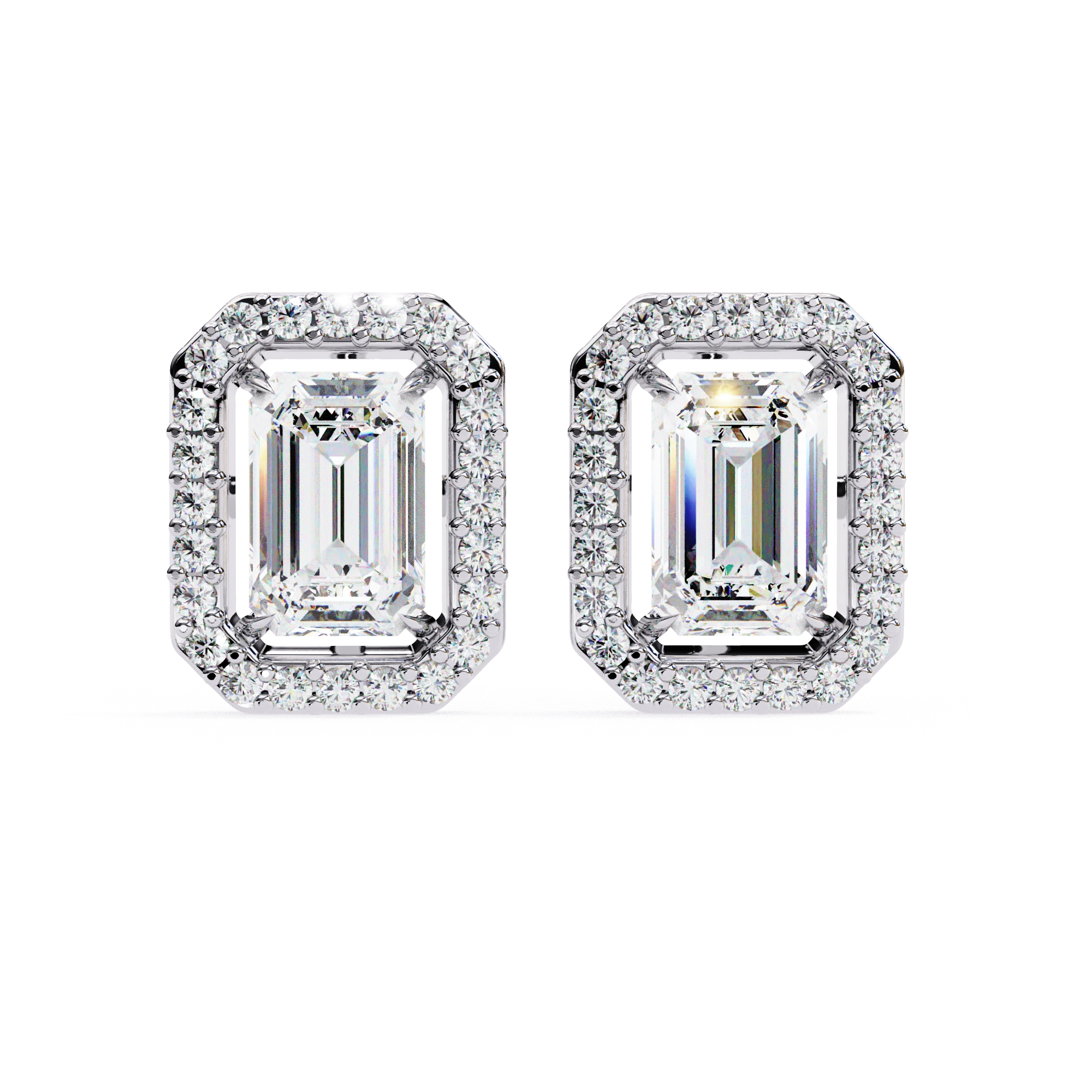 1.90 Carat Emerald Cut Diamond Halo Stud Earrings for Women 950 Platinum Natural Diamond