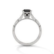 1.91 Ct Cushion Cut Black Diamond Engagement Ring with Side Diamonds