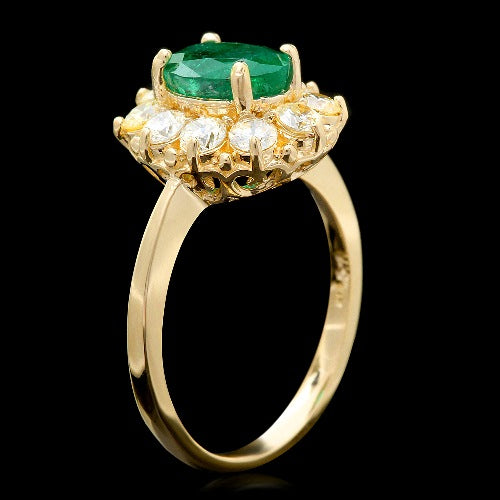 2.80 Carat Emerald Halo Prong Gemostone Ring