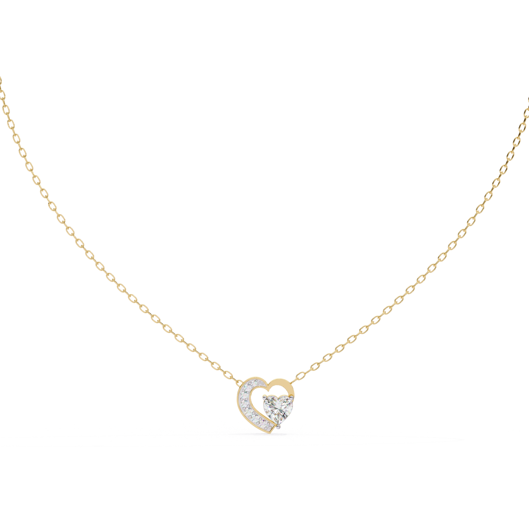 1 CT Heart Cut Lab Diamond Necklace In Pave Prong Setting 18K Yellow Gold Natural Diamond