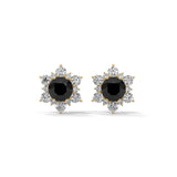 1 Carat Round Cut Floral Halo Black Diamond Stud Earrings Screw Back