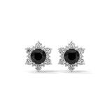 1 Carat Round Cut Floral Halo Black Diamond Stud Earrings Screw Back