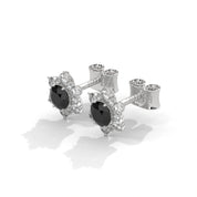 1 Carat Round Cut Floral Halo Black Diamond Stud Earrings Screw Back
