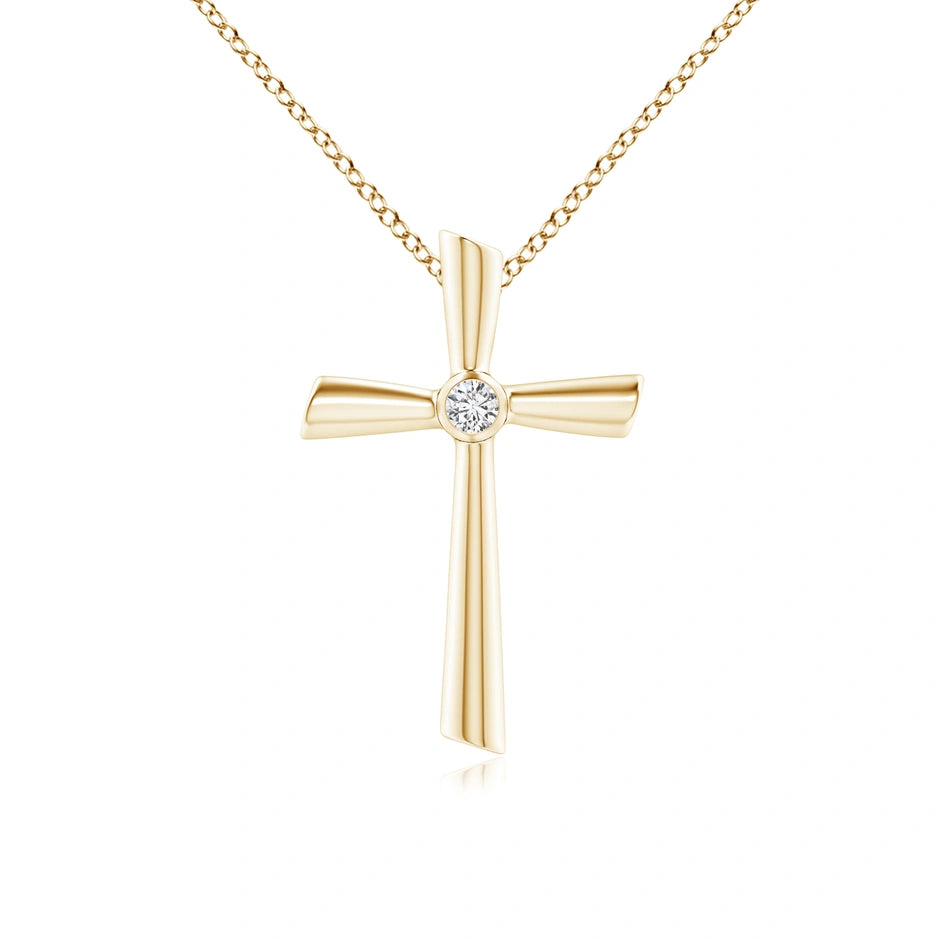 0.80 Carat Round Shape Cross Lab Diamond Pendent 18K Yellow Gold Natural Diamond