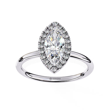 1 Carat Marquise Cut Halo Diamond Engagement Ring In White Gold