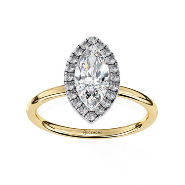 1 Carat Marquise Cut Halo Diamond Engagement Ring In Yellow Gold