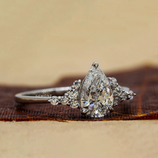 1 Carat Pear Cut Cluster Lab Diamond Engagement Ring
