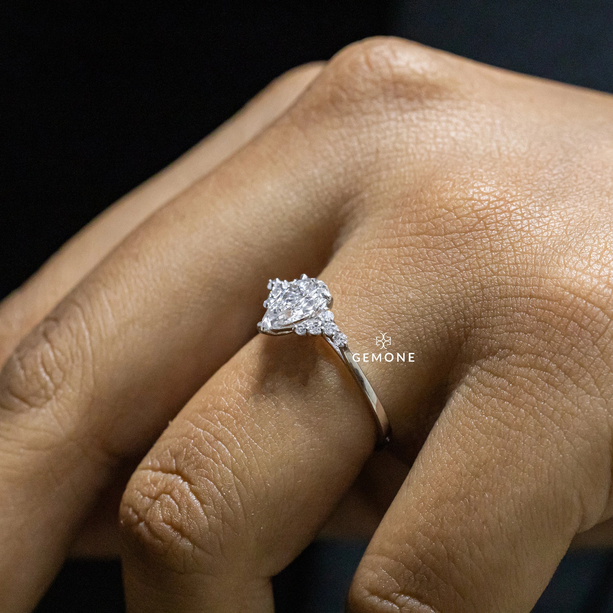 1.15 Carat Pear Cut Cluster Lab Diamond Engagement Ring
