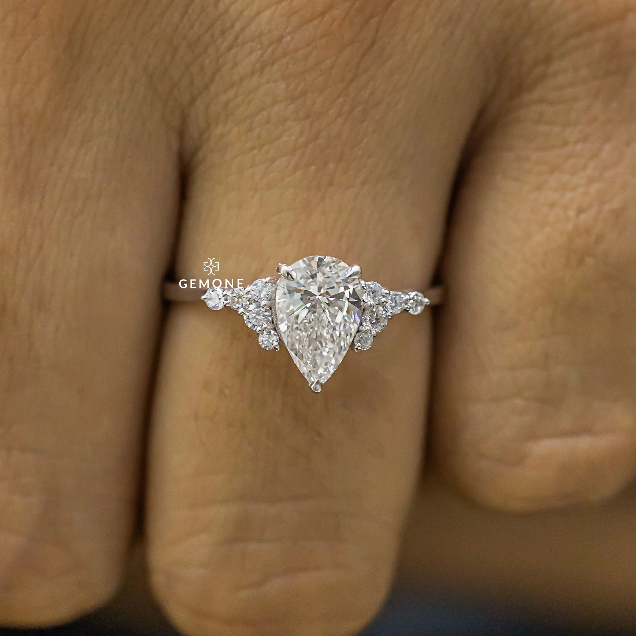 1.15 Carat Pear Cut Cluster Lab Diamond Engagement Ring