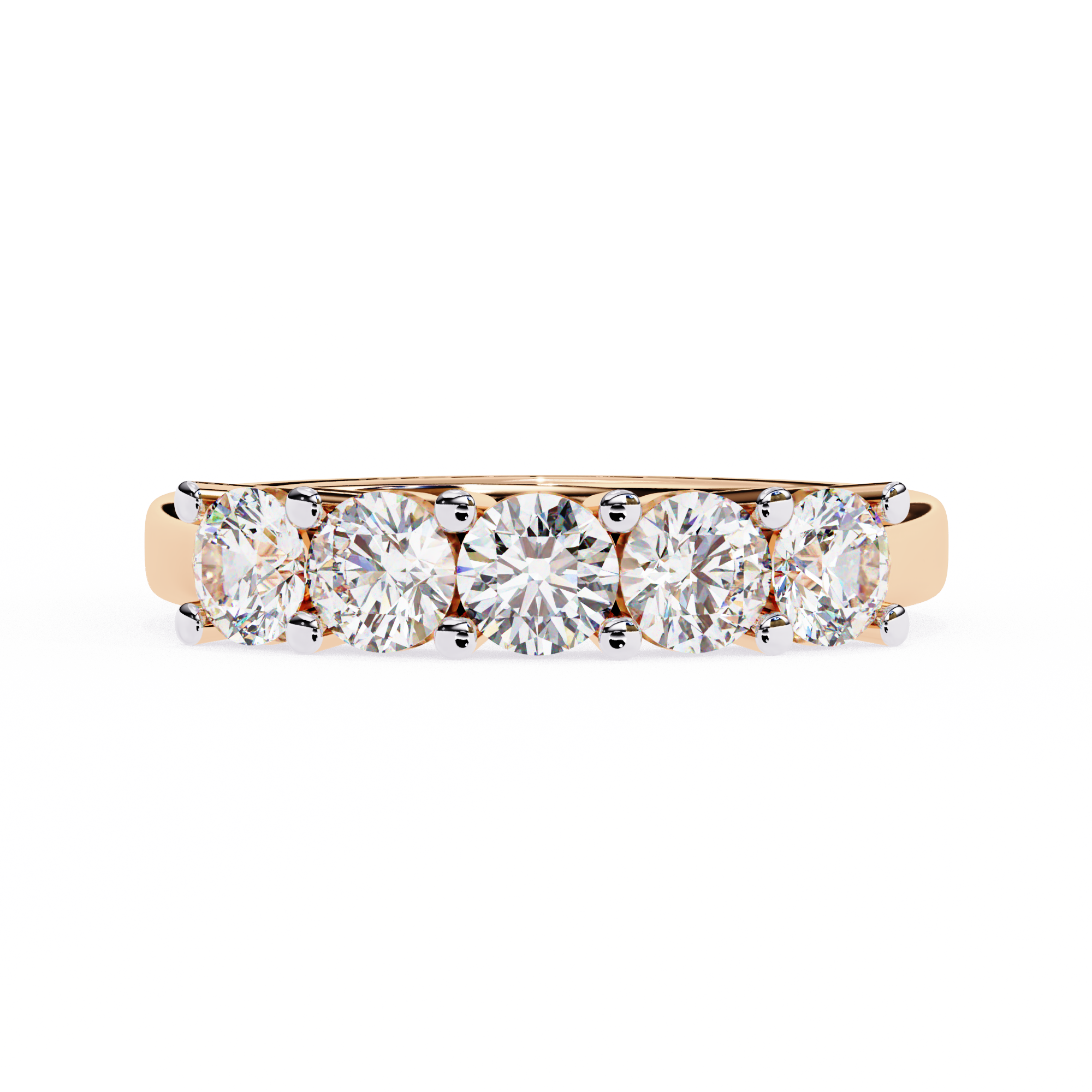 1 Carat Round Cut 5 Stone Diamond Wedding Band In White Gold 18K Rose Gold Natural Diamond Eternity Wedding Rings