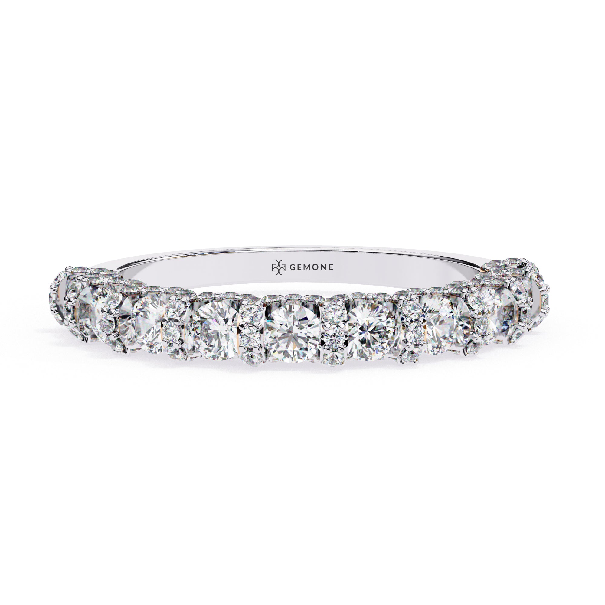 1 Carat Round Shape Half Eternity Diamond Wedding Band In White Gold 950 Platinum Natural Diamond Diamond Wedding Bands