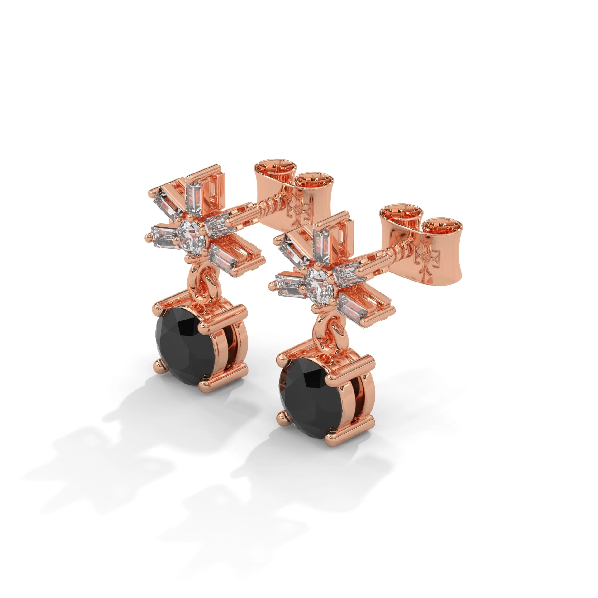 0.82 Ct Black Diamond Drop Earrings In Rose Gold