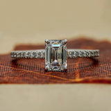 1.18 Ct Emerald Cut Lab Created Diamond Ring With Accents