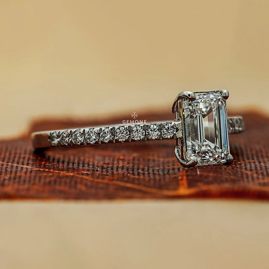 1 Ct Emerald Cut Lab Created Diamond Ring With Accents