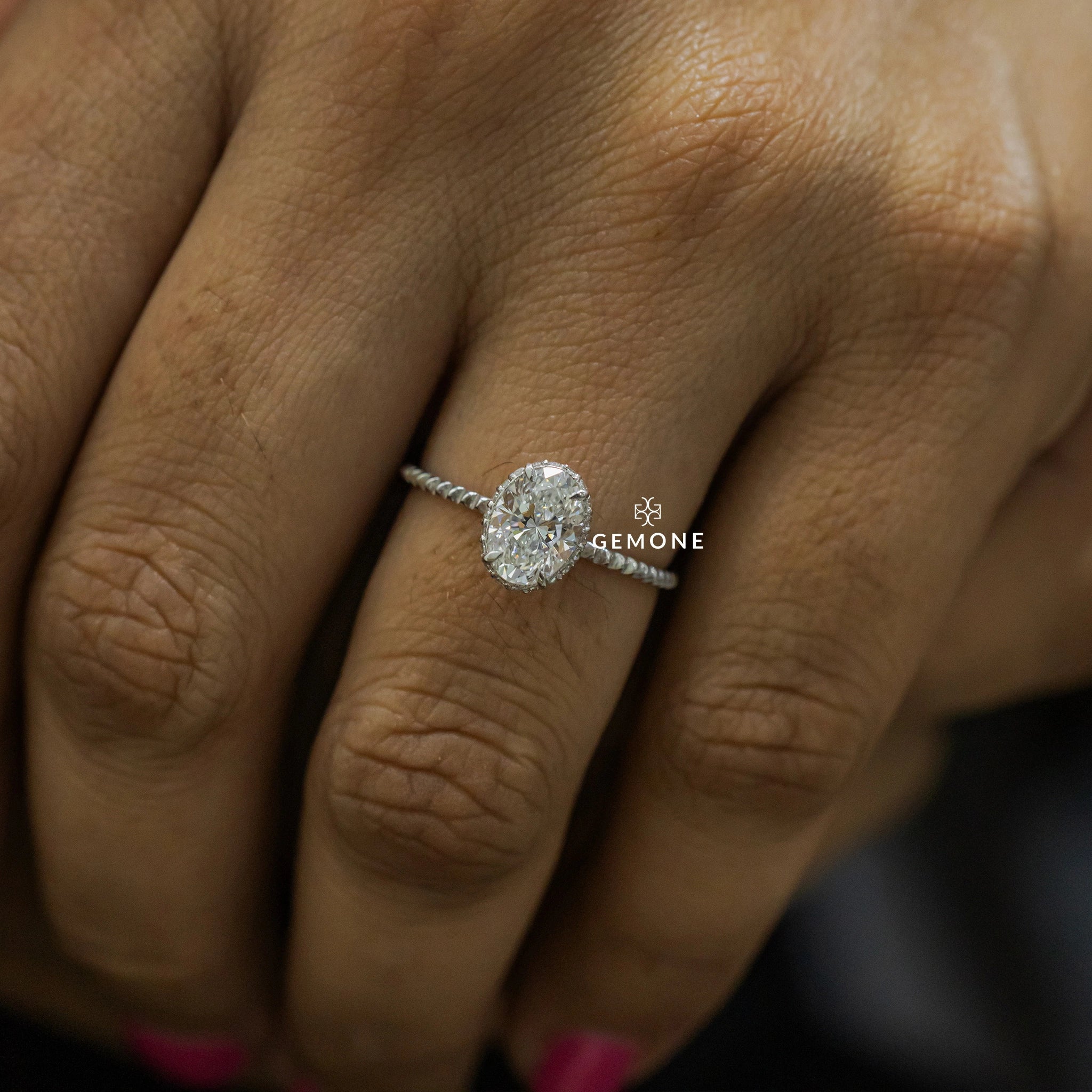 1.10 Ct Oval Cut Hidden Halo Lab Diamond Engagement Ring