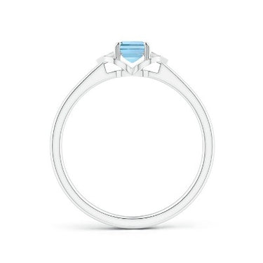 0.52 Carat Emerald Cut Three Stone Aquamarine Gemstone Ring 