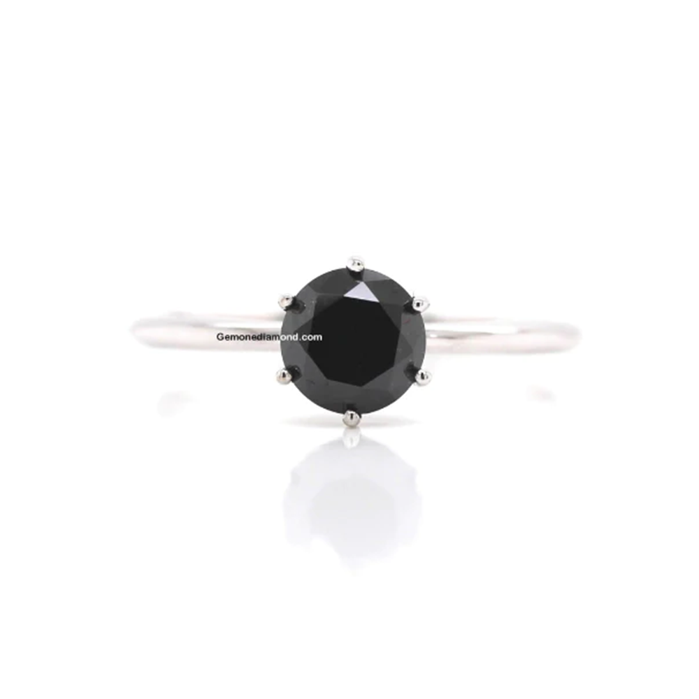 1 Carat Round Cut 6 Prong Solitaire Black Diamond Engagement Ring Solitaire Engagement Rings