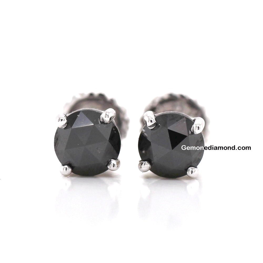 1 Carat Rose Cut Black Diamond Stud Earrings