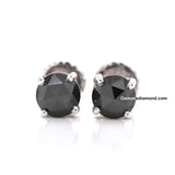 1 Carat Rose Cut Black Diamond Stud Earring In White Gold