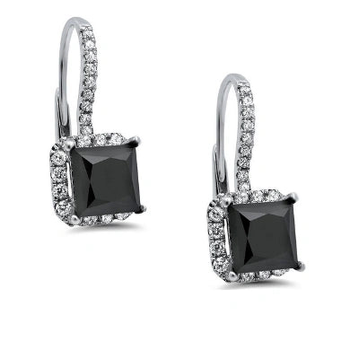 Shop 3.46 Ct Princess Cut Halo Black & White Diamond Earrings