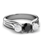 1.70 Carat Round Cut Three Stone Black Diamond Engagement Ring in White Gold