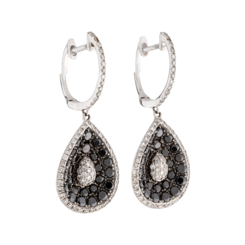 3.50 Ct Round Cut Black and White Diamond Drop Earrings