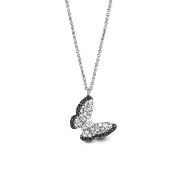 1.43 Ct Round Cut Diamond Black & White Diamond Butterfly Pendant