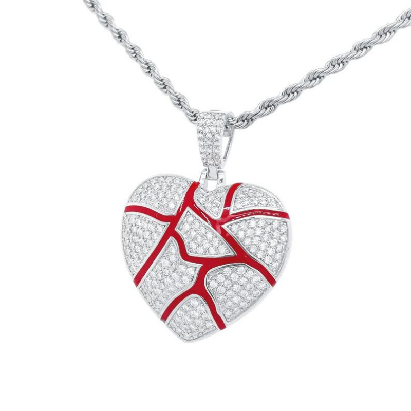 1.40 Ct Round Cut Pave Set Heart Broken Design Lab Diamond Pendant 950 Platinum Natural Diamond