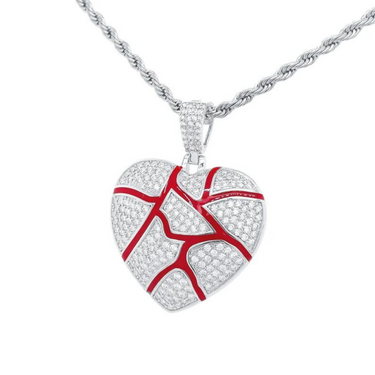 1.40 Carat Round Cut Pave Setting Heart Broken Design Diamond Pendant in White Gold