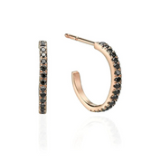 Black Diamond Hoop Earrings for Women's 18K Rose Gold