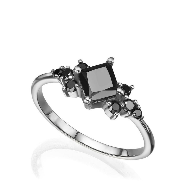 2 Ct Princess Cut Prong Set Black Diamond Engagement Ring Black Diamond Engagement Ring