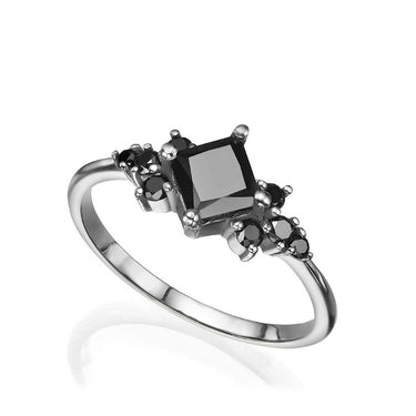 2 Ct Princess Cut Prong Setting Cluster Black Diamond Engagement Ring In White Gold