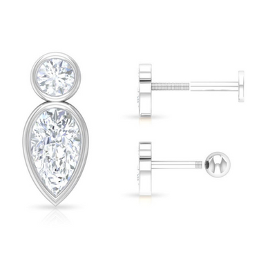 0.4 Carat Round & Pear Shape Bezel Lab Diamond Stud Earrings in White Gold