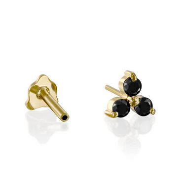 0.60 Ct Three Stone Black Diamond Stud Earrings In 14k Yellow Gold