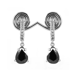 6.34 Carat Pear Shape Prong Setting Black And White Diamond Dangle Earrings 