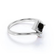 1.20 Ct Princess Cut Prong Settting Black And White Diamond Ring Solitaire Engagement Rings