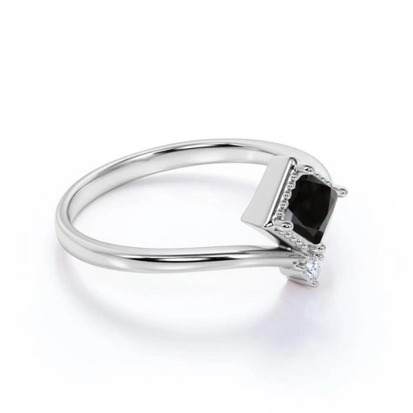 1.20 Ct Princess Cut Prong Settting Black And White Diamond Ring Solitaire Engagement Rings