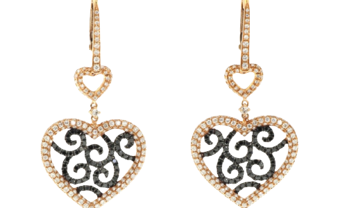 Shop 3 Carat Heart Design Black & White Diamond Drop Earrings Black Diamond Earrings