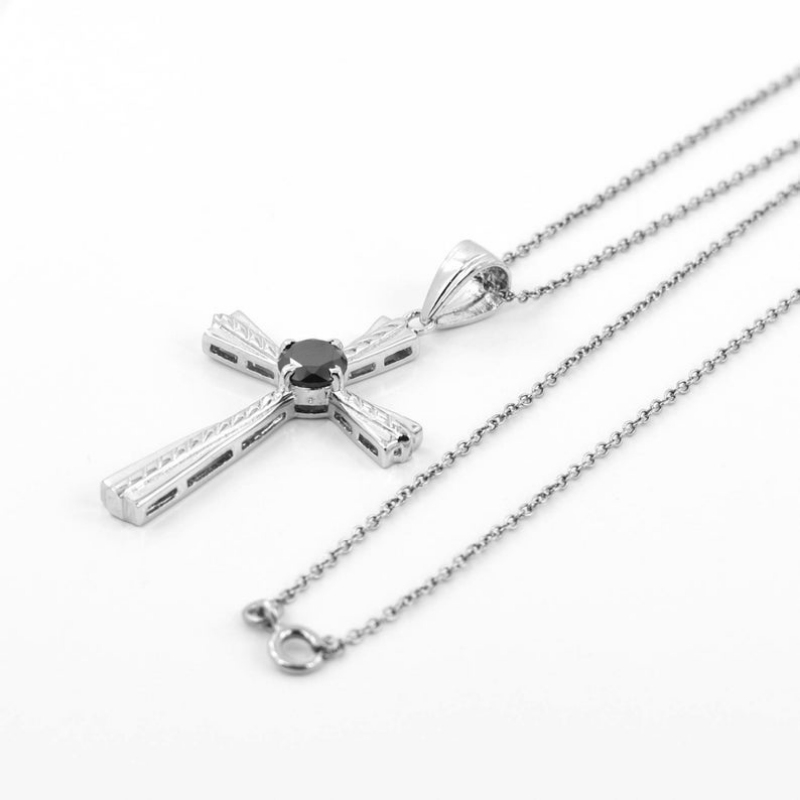 1.01 Ct Solitaire Prong Setting Black Diamond Cross Pendant
