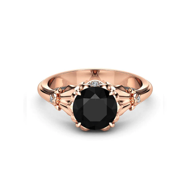 2 Carat Black Diamond Flower Design Rose Gold Engagement Ring