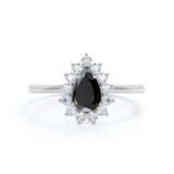 2 Carat Black Diamond Pear Cut Halo Black Diamond Engagement Ring