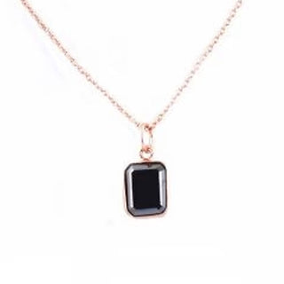 2 Carat Emerald Cut Solitaire Bezel Setting Black Diamond Pendant In Rose Gold