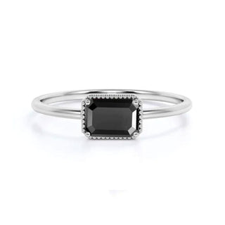 2 Carat Emerald Cut Prong Setting Black Diamond Engagement Ring In White Gold