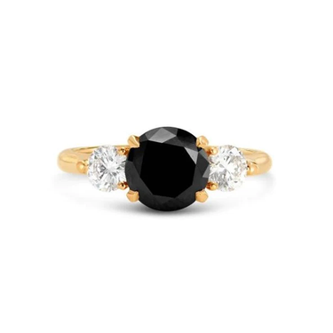 2 Carat Natural Black White Diamond Engagement Ring